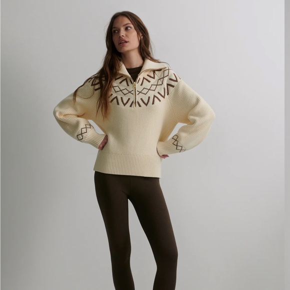 Varley Cream and Brown Turtleneck Sweater - Picture 6 of 16
